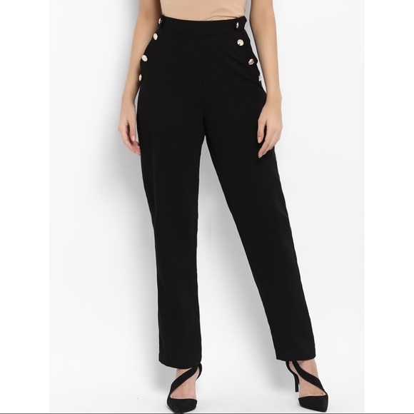 Pants - Women Black Tailored Slim Fit Solid Cigarette Trousers!